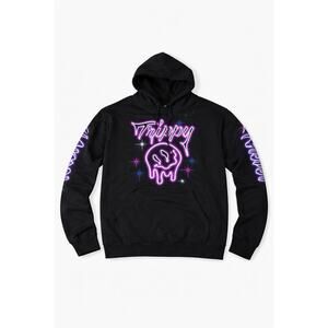 Gildan Heavy Blend Trippy Neon Graphic Black Pullover Hoodie Men's Medium